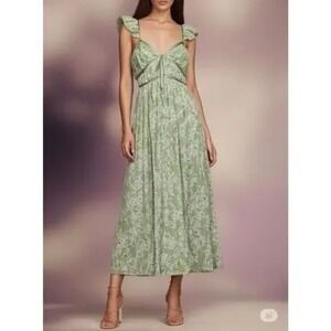 En Saison Green Floral Print Midi Dress Cottagecore Romantic Green Sz S B31